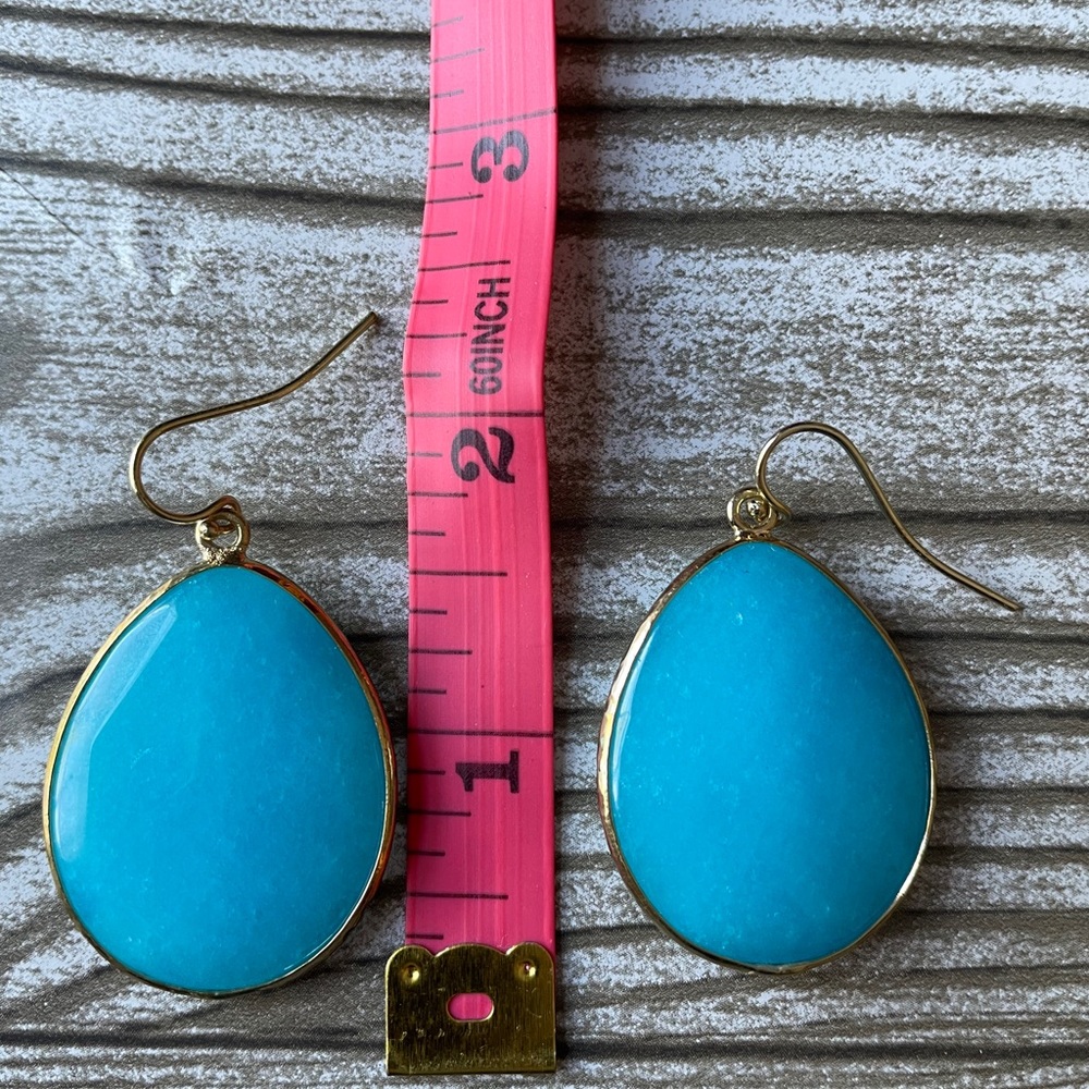 Turquoise faceted teardrop earrings - Picture 7 of 8